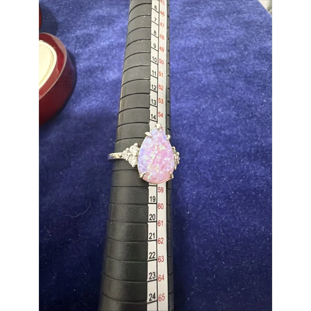 Bomb Party Ring (Size 8) Lab Created White Pink Opal Rhodium Plating